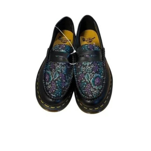 Dr. Martens Penton Floral Loafers Black Leather Jacquard Slip On - Picture 5 of 6